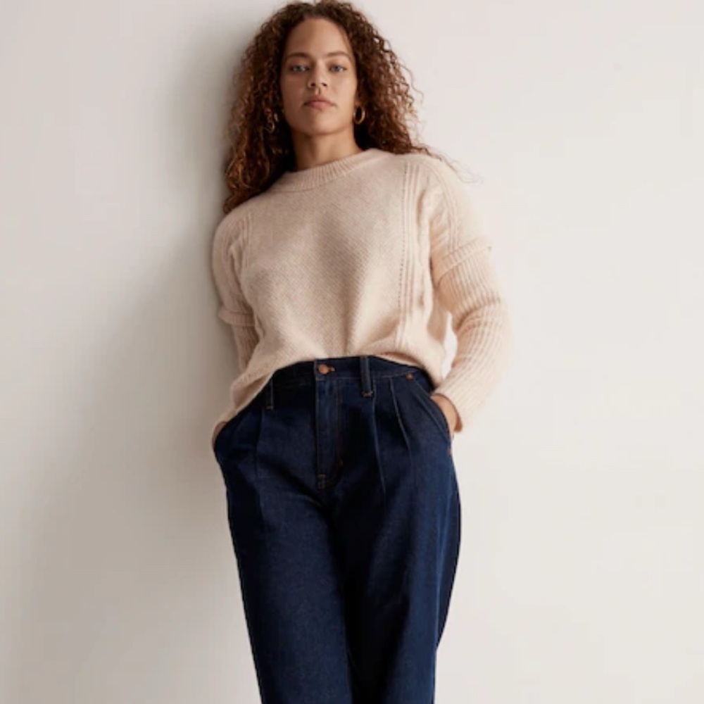 Madewell Wool Alpaca Cable Havener Pullover Sweater in Heather Powder Size XS